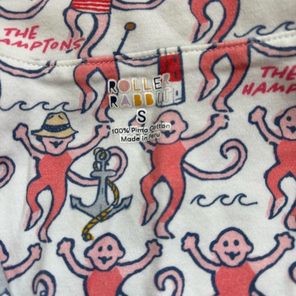 Roller Rabbit Pink and Blue Monkey Print Pajama The Hamptons Set - Picture 3 of 4
